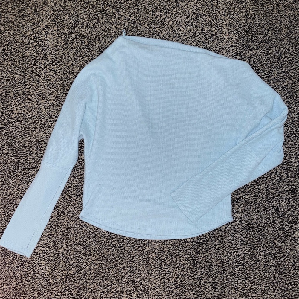 We The Free Teal Waffle Knit Cold Shoulder Top Large